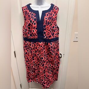 BODEN Printed Notch Neck Sleeveless Shift Dress Pink Blue Size 16R